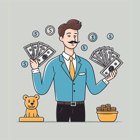 Geschäftsmann mit Geld und Münzen  KI-Bild