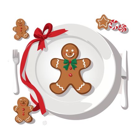 Gingerbread Man On A Festive Plate With Holiday Decor  AI Image