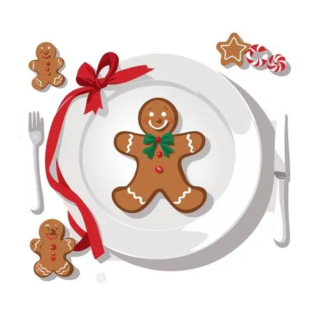 Gingerbread Man On A Festive Plate With Holiday Decor  AI Image