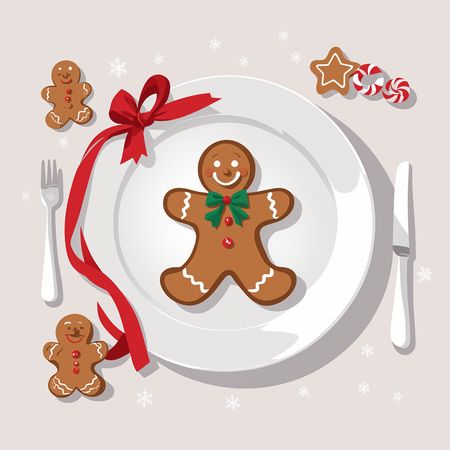 Gingerbread Man On A Festive Plate With Holiday Decor  AI Image