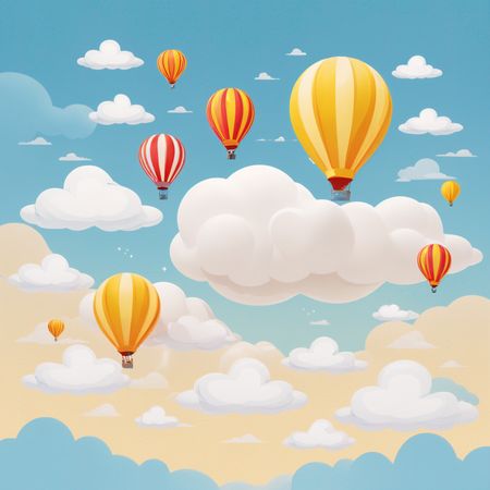 Globos aerostáticos flotan entre las nubes en el cielo  Imagen AI