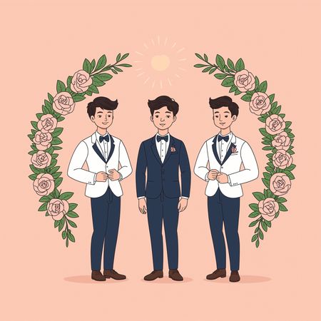Groom And Groomsmen With Floral Decor  AI Image