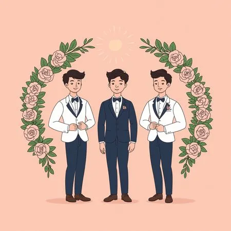 Groom And Groomsmen With Floral Decor  AI Image