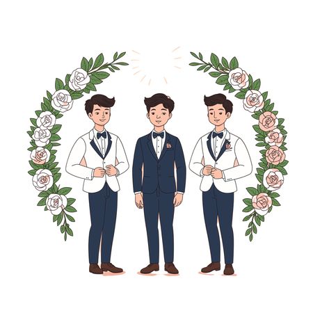 Groom And Groomsmen With Floral Decor  AI Image
