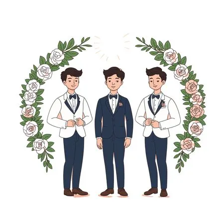 Groom And Groomsmen With Floral Decor  AI Image