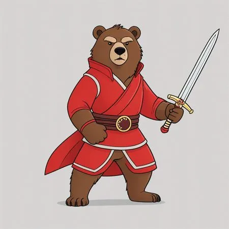 Ours guerrier avec épée en tenue rouge  AI Image