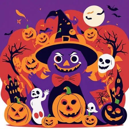 Halloween Scene With Pumpkins And Spooky Elements  AI Image