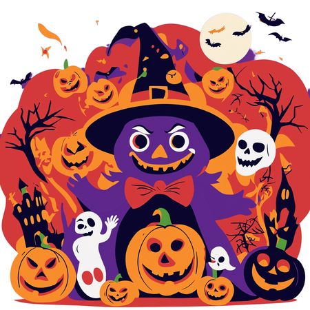 Halloween Scene With Pumpkins And Spooky Elements  AI Image