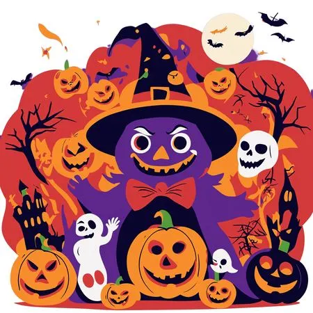 Halloween Scene With Pumpkins And Spooky Elements  AI Image