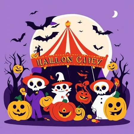 Halloween With Skeletons And Pumpkins  AI Image