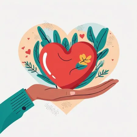 Hand hält ein Herz mit Naturelementen  KI-Bild