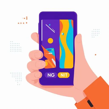 カラフルなスマートフォンを持つ手  AI画像