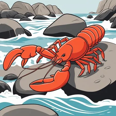 Homard sur rochers au bord de la mer  AI Image