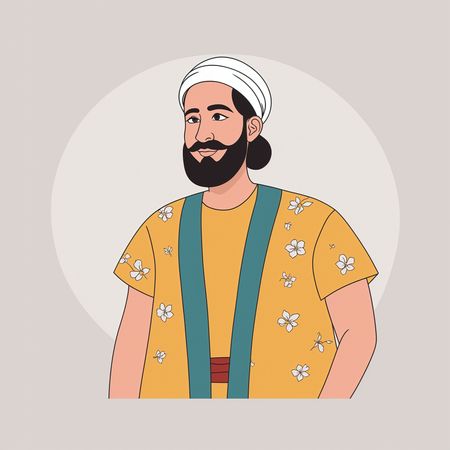Hombre sonriente con ropa tradicional con estampados florales  Imagen AI