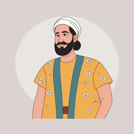 Hombre sonriente con ropa tradicional con estampados florales  Imagen AI