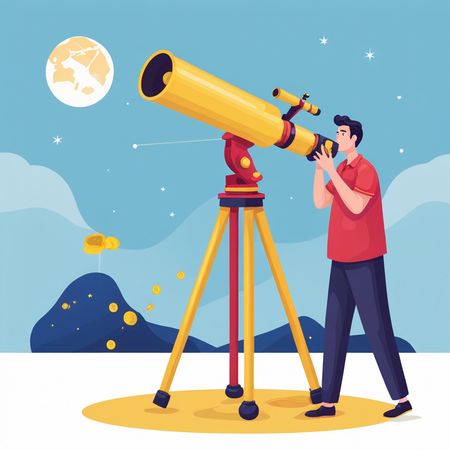 Homem observa a Lua através de um telescópio  Imagem de IA