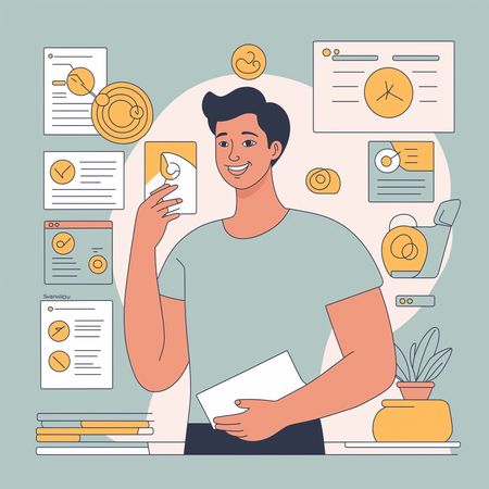 Homem usando tecnologia em configuração de escritório  Imagem de IA