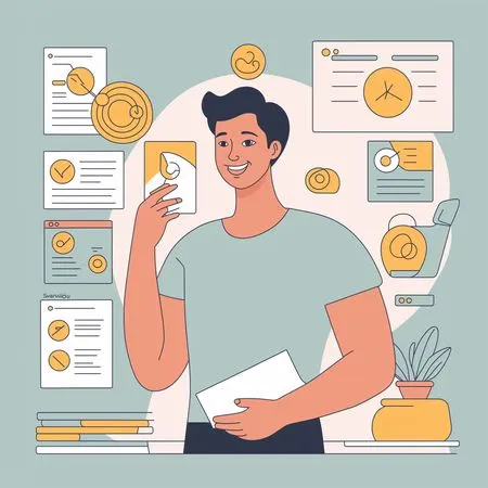 Homem usando tecnologia em configuração de escritório  Imagem de IA