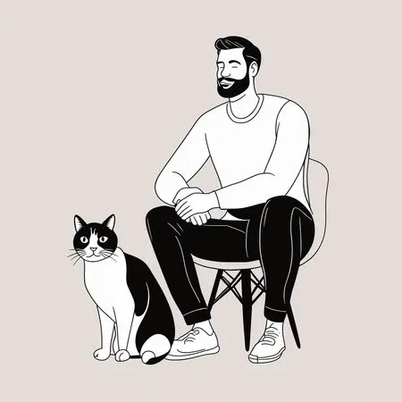 Homme assis avec un chat  Image IA