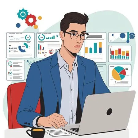Homme d'affaires analysant des données sur un ordinateur portable  Image IA