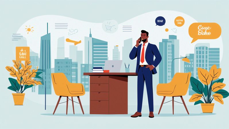 Homme d'affaires parlant sur un smartphone dans un bureau  Image IA