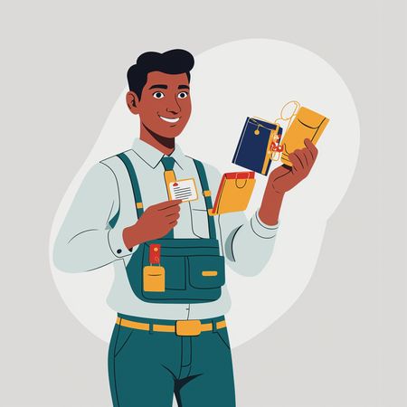 Homme souriant avec des fournitures de bureau  AI Image