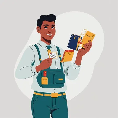 Homme souriant avec des fournitures de bureau  AI Image