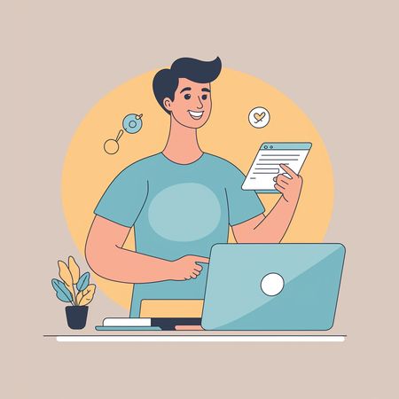 Un homme travaillant à un bureau avec un ordinateur portable  AI Image