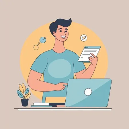 Un homme travaillant à un bureau avec un ordinateur portable  AI Image