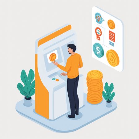 Homme utilisant un distributeur automatique de monnaie numérique  AI Image