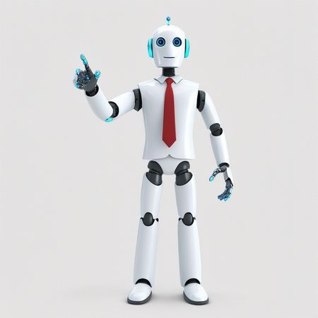 Humanoid Robot Gesturing With One Finger Raised  AI Image