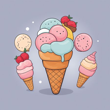 Ice Cream Cones And Macarons  AI Image