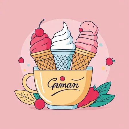 Ice Cream Cones In A Cup With Berries And Leaves  AI Image