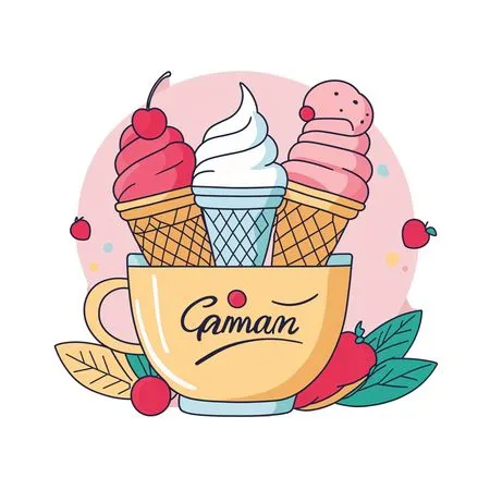 Ice Cream Cones In A Cup With Berries And Leaves AI Image
