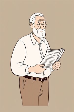 Homem idoso com óculos lendo um jornal  Imagem de IA