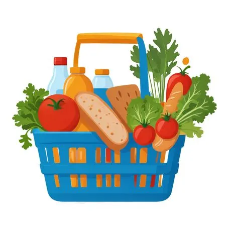 Illustrated Grocery Basket With Food Items  AI Image