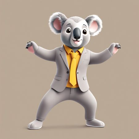 Koala en costume avec une pose ludique  Image IA