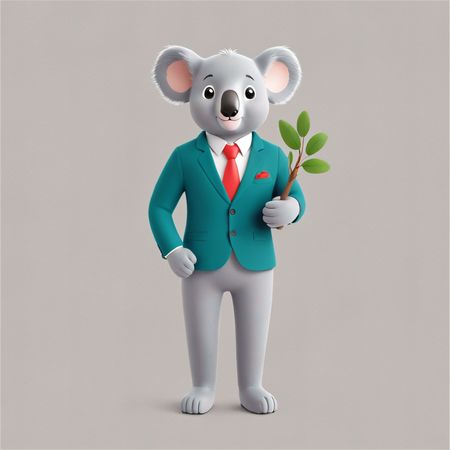 Koala en costume tenant une branche  AI Image