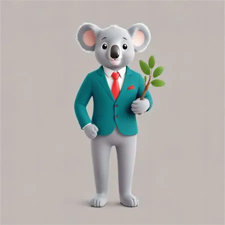 Koala en costume tenant une branche  AI Image