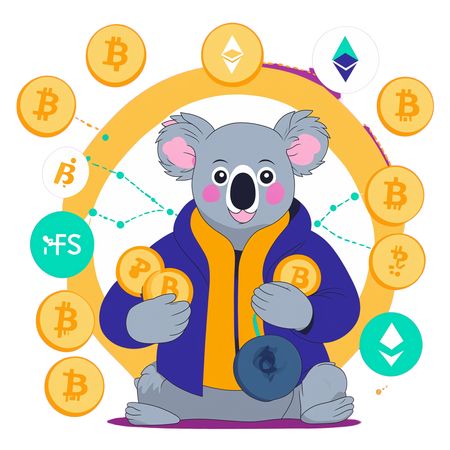 Koala Holding Cryptocurrency Coins Surrounded By Digital Symbols  AI Image