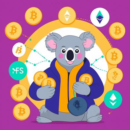 Koala Holding Cryptocurrency Coins Surrounded By Digital Symbols  AI Image