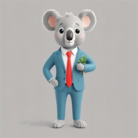 Koala im Anzug hält Blätter  AI Image