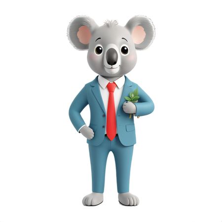 Koala In Suit Holding Leaves  AI Image
