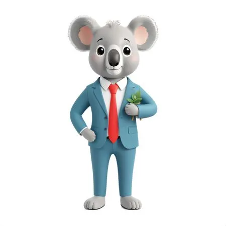 Koala In Suit Holding Leaves  AI Image
