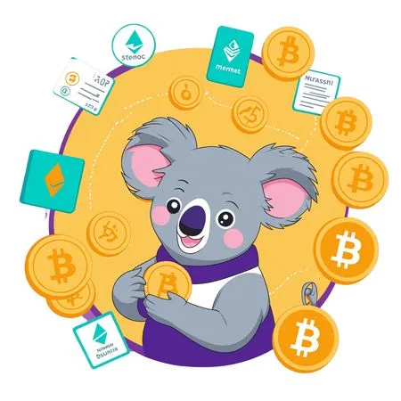 Koala Surrounded By Cryptocurrency Symbols  AI Image