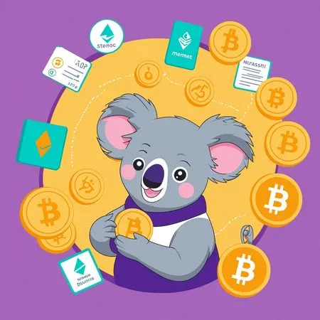 Koala Surrounded By Cryptocurrency Symbols  AI Image