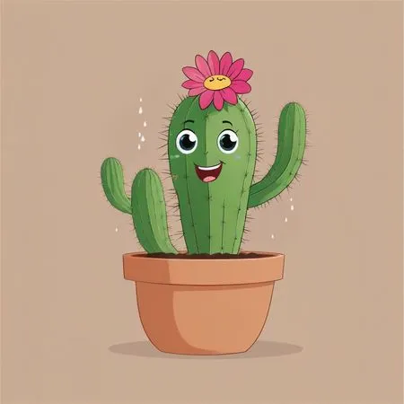 Lächelnder Kaktus mit Blume im Topf  KI-Bild
