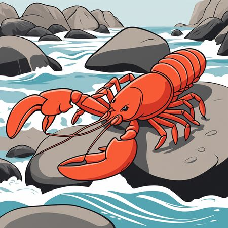 Lobster On Rocks By Sea  AI Image