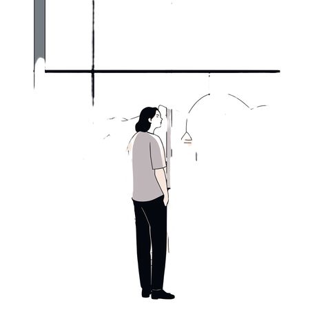 Male Gazing Out At City Skyline From Window  AI Image