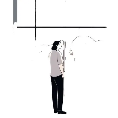 Male Gazing Out At City Skyline From Window  AI Image